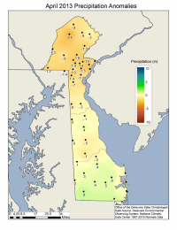Delaware Mean Precipitation Anomaly for April 2013