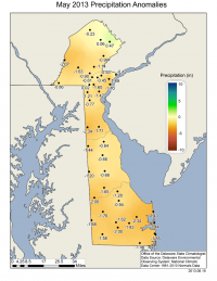 Delaware Mean Precipitation Anomaly for May 2013