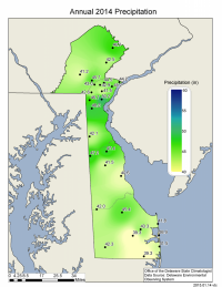 2014 annual precipitation totals based upon DEOS station data.