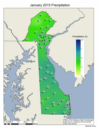 Jan 2015 total precipitation based upon DEOS station data.