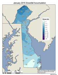 Figure 5.  January 2015 snowfall totals based upon DEOS station data.