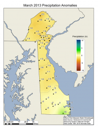 Delaware Mean Precipitation Anomaly for March 2013